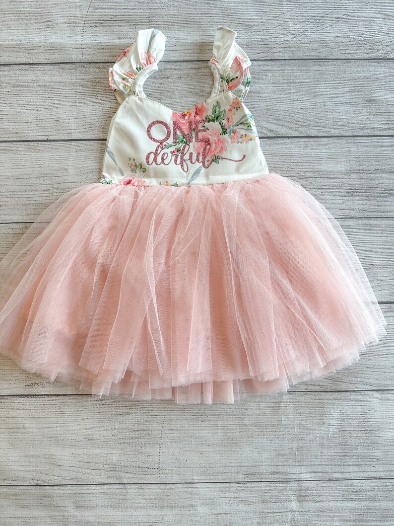 Onederful robe d'anniversaire rose gâteau smash tenue robe de demoiselle d'honneur robe de premier anniversaire robe tutu fille 1er premier anniversaire robe tutu fleurs roses image 7