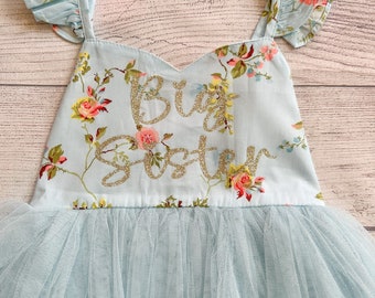 Big Sister Blue Dress, Big Sister Outfit, Big Sister Announcement, Toddler Big Sister Outfit, Big Sister Gift, Big Sister Girl tutu Dress