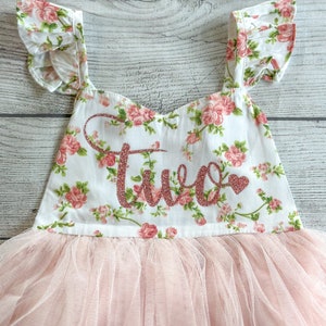 2nd Birthday Dress, Birthday Outfit, Flower Girl Dress, Birthday Dress Tutu, Girl First Birthday Dress Pink Flowers Tutu, Second Birthday image 5