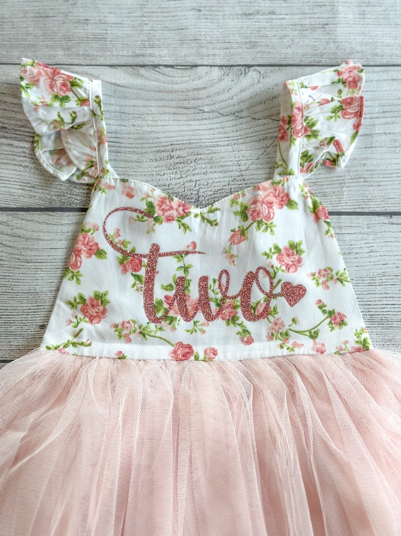 2nd Birthday Dress, Birthday Outfit, Flower Girl Dress, Birthday Dress Tutu, Girl First Birthday Dress Pink Flowers Tutu, Second Birthday image 5
