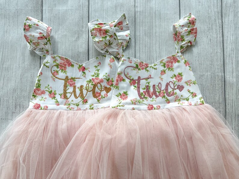 2nd Birthday Dress, Birthday Outfit, Flower Girl Dress, Birthday Dress Tutu, Girl First Birthday Dress Pink Flowers Tutu, Second Birthday image 4
