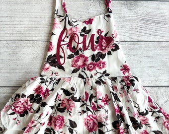 4th Birthday Party Dress, Birthday Dress, Flower Dress, Summer Spring Dress, Dark Pink Burgundy Flower Dress, Sleeveless Birthday Dress