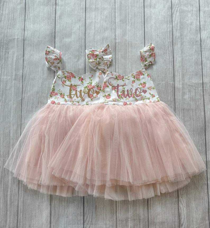 2nd Birthday Dress, Birthday Outfit, Flower Girl Dress, Birthday Dress Tutu, Girl First Birthday Dress Pink Flowers Tutu, Second Birthday image 1