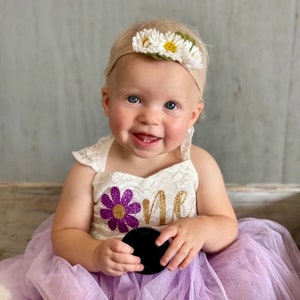 First Daisy Birthday Dress, White and Light Purple Dress, Cake Smash Outfit, Flower Girl Dress, 1st Daisy Girl Birthday Tutu Dress