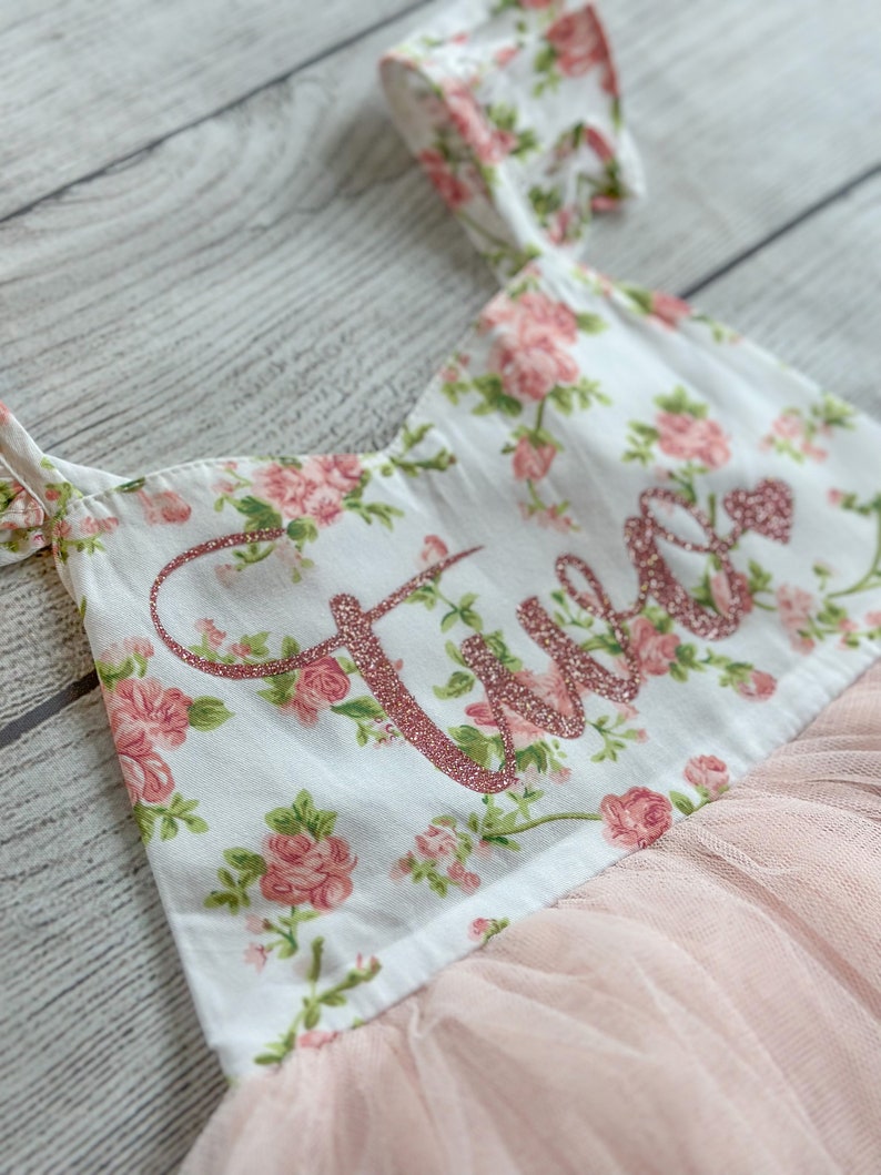 2nd Birthday Dress, Birthday Outfit, Flower Girl Dress, Birthday Dress Tutu, Girl First Birthday Dress Pink Flowers Tutu, Second Birthday image 7