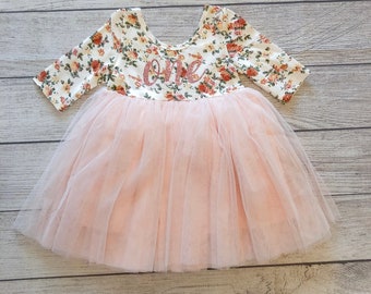 1st Birthday Dress Girls Pink Tutu Party Dress Long Sleeve 2nd Birthday Outfit Baby Girl Birthday Outfit Pink Floral Birthday Dress