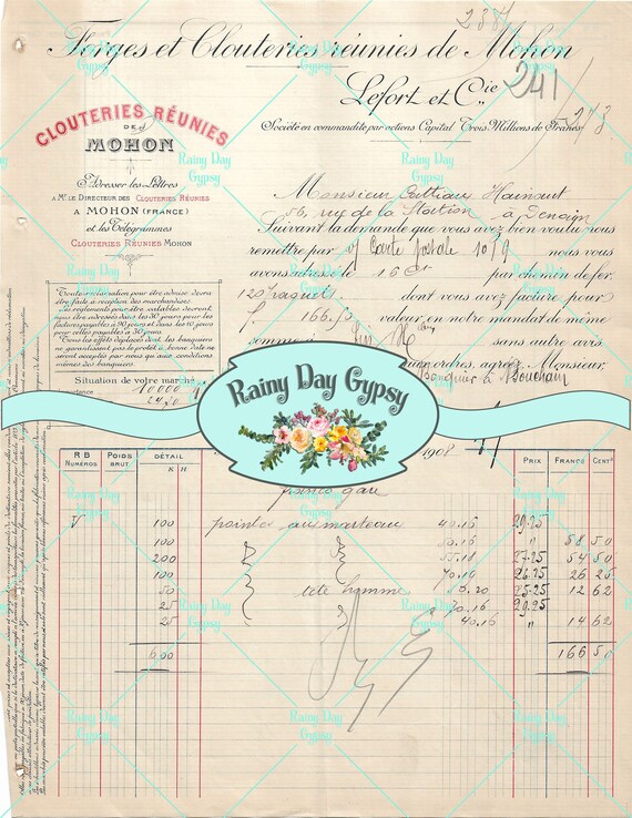 Vintage French Document Dated 1908 Instant Digital Download Etsy