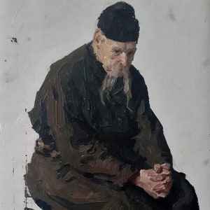 Porträt eines Mönchs /Male Figur/Porträt eines Jungen/Sowjetische männliche Kunst/ Bildende Kunst eines jungen Menschen/Kunst des Impressionismus /Einzigartiges Kunstwerk
