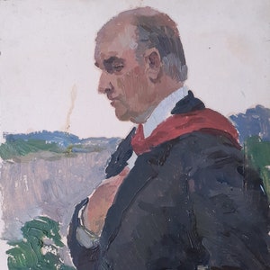 Porträt eines Mannes /Sowjetische männliche Figur / Porträt eines Jungen /Sowjetische männliche Kunst / Porträt eines jungen Menschen / Kunst des Impressionismus / Einzigartiges Kunstwerk