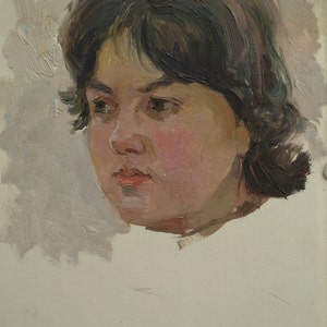 Porträt eines Mädchens /Sowjetische männliche Figur / Porträt eines Knaben /Sowjetische männliche Kunst / Porträt eines jungen Menschen / Kunst des Impressionismus / Einzigartiges Kunstwerk