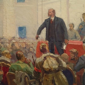Lenin auf dem Kongress/Männliche Figur/Porträt eines Jungen/Sowjetische männliche Kunst/Bildende Kunst eines jungen Menschen/Kunst des Impressionismus/Einzigartiges Kunstwerk