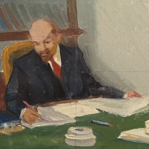 Klassische Arbeit /Lenin bei der Arbeit /Sowjetische männliche Kunst /Porträt eines Jungen /Sowjetische männliche Kunst /Schöne Kunst des jungen Menschen/ Kunst des Impressionismus /Einzigartiges Kunstwerk