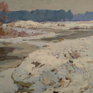 Fluss Snov im Winter / Dies sind handgemachte Originalgemälde auf Leinwand