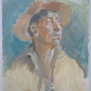 Porträt eines Mannes /Sowjetische männliche Figur / Porträt eines Jungen /Sowjetische männliche Kunst / Porträt eines jungen Menschen / Kunst des Impressionismus / Einzigartiges Kunstwerk