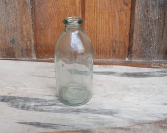 Vintage small clear glass medicine bottle, apothecary glass jar, chemistry laboratory glassware, vintage bathroom decor