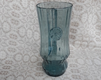 vintage gray blue glass water pitcher with simple decor and handle, retro vintage water jug