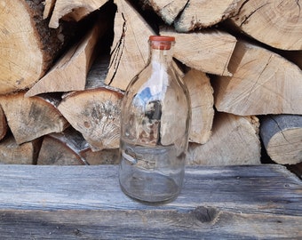 Large clear glass apothecary bottle with rubber stopper, apothecary glass jar, chemistry laboratory glassware, medicine bottle jar