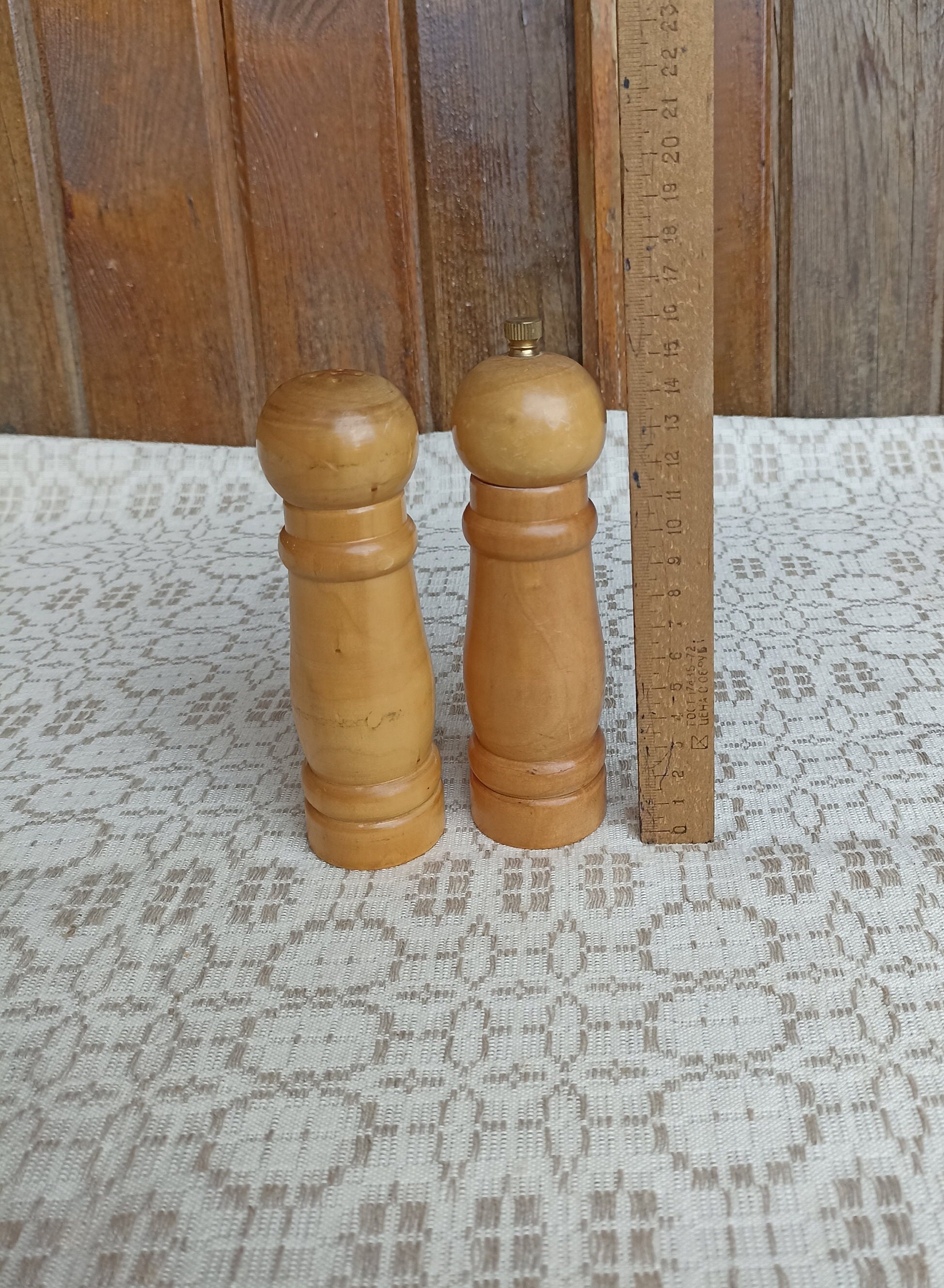 Vintage Wooden Salt Shaker and Pepper Grinder Set Wooden Etsy