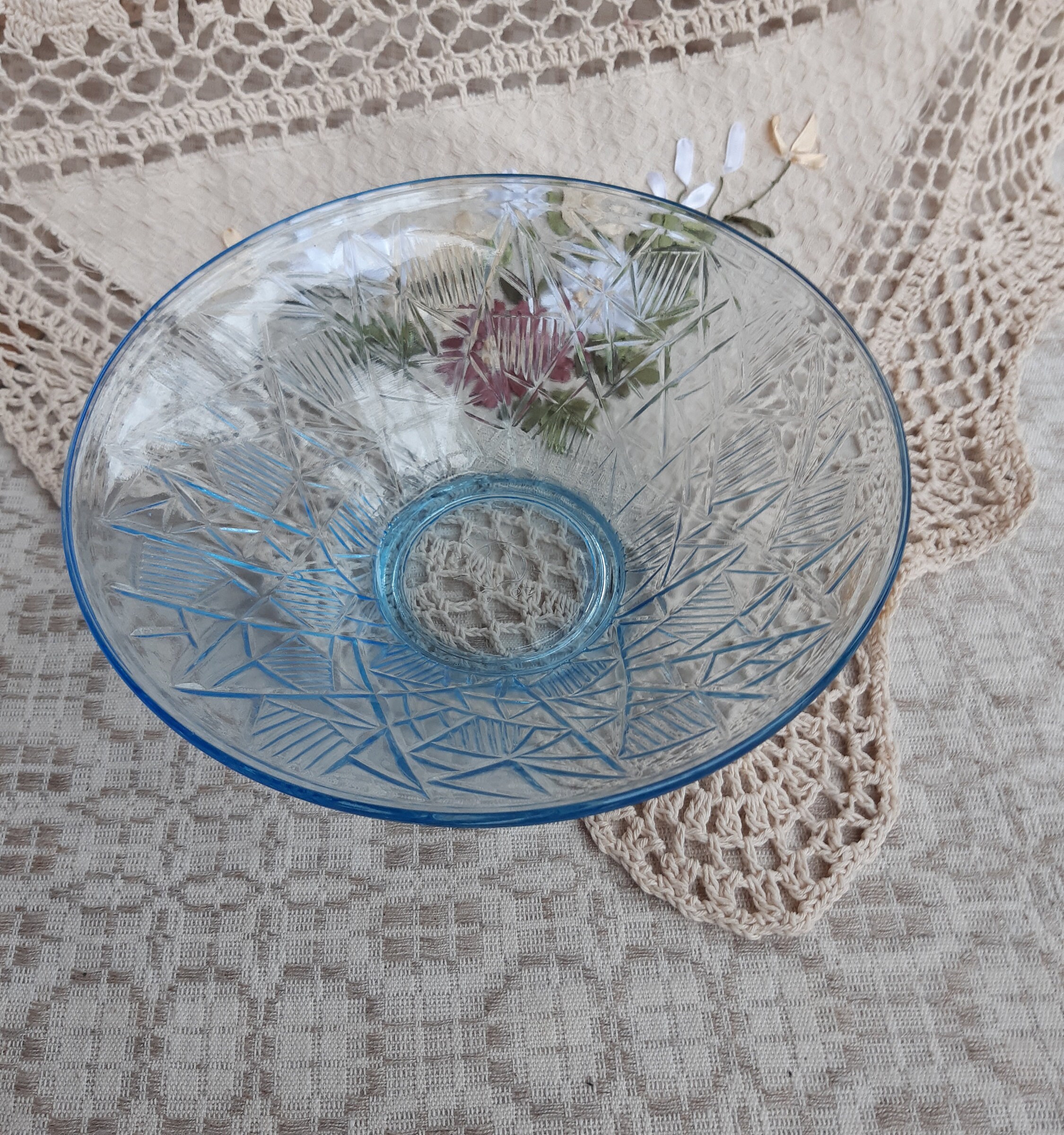 Vintage Light Blue Glass Serving Bowl Bowl With Geometrical Etsy UK