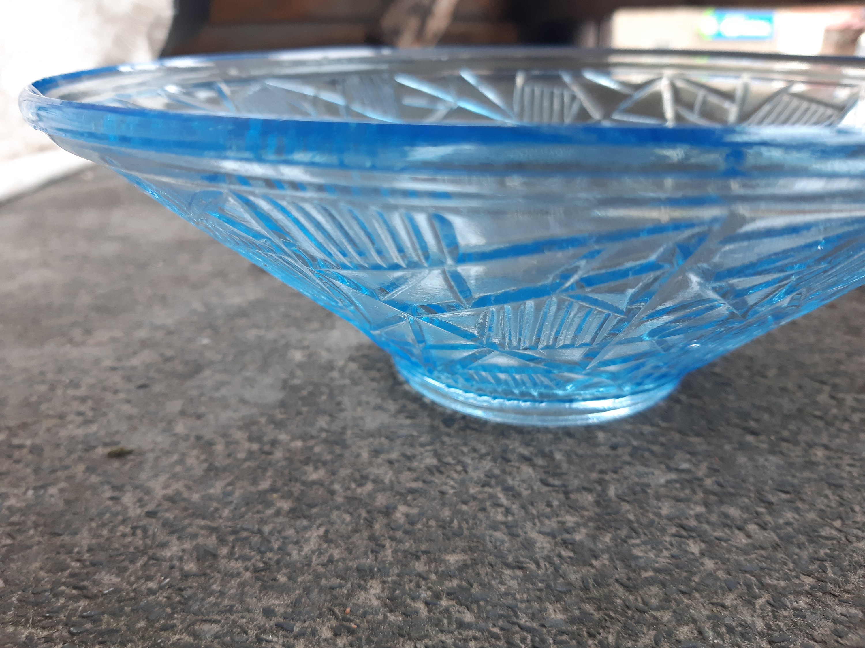 Vintage Light Blue Glass Serving Bowl Bowl With Geometrical Etsy UK