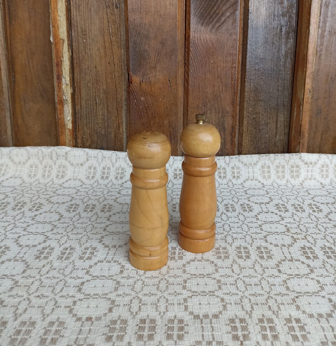 Vintage Wooden Salt Shaker and Pepper Grinder Set Wooden Etsy