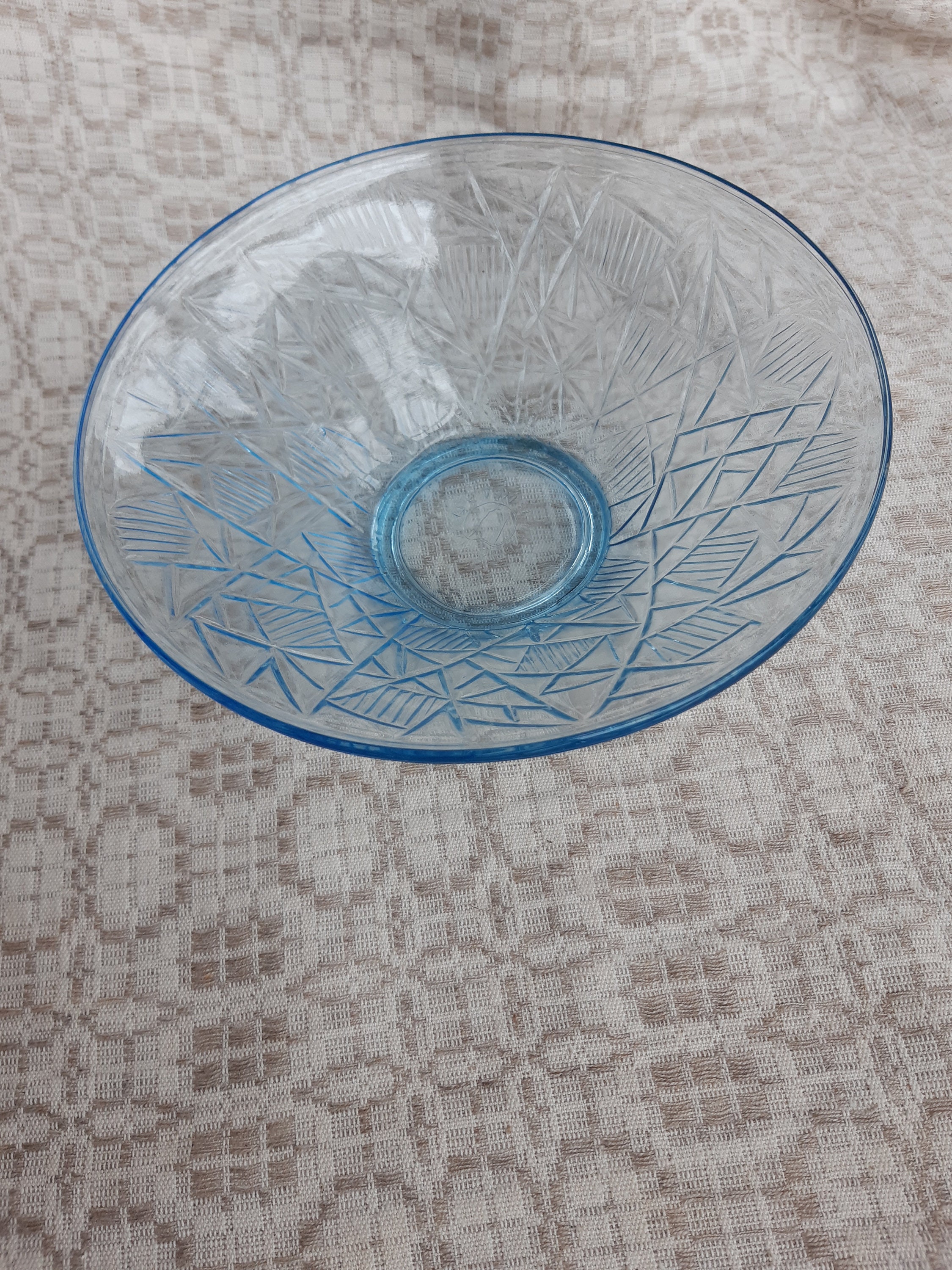 Vintage Light Blue Glass Serving Bowl Bowl With Geometrical Etsy UK