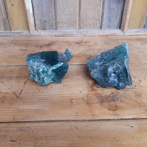 Vintage raw blue glass piece, unique untreated peace of glass, DIY projects supply, mixed art supply, primitive home decor, collectible