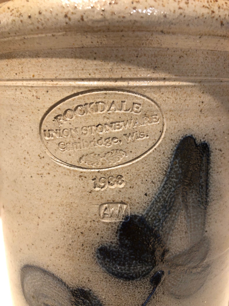 Vintage Rockdale Salt Glazed Union Stoneware Pottery Hand painted blue