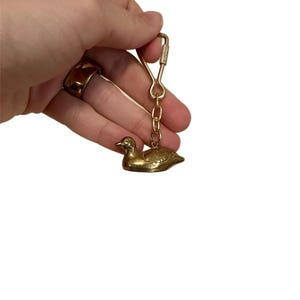 Vintage Brass Duck Keychain | Whimsical Bird Key Ring | Gold Tone Animal Bag Charm