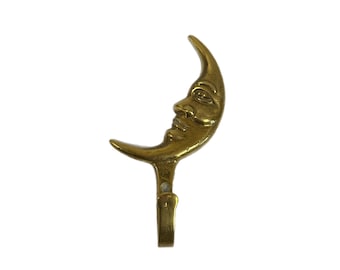 Vintage Messing Wandhaken Mond Gesicht - Celestial Boho Decor