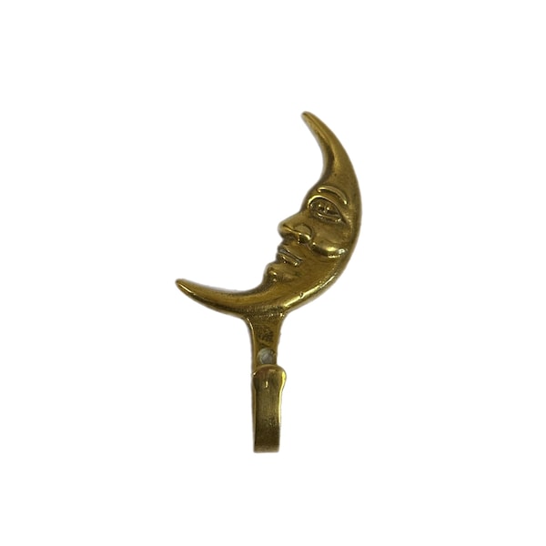 Vintage Messing Wandhaken Mond Gesicht - Celestial Boho Decor