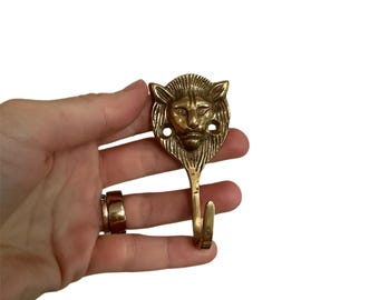 Vintage Brass Lion Head Wall Hook