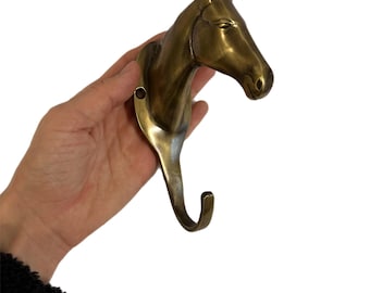 Vintage MCM Brass Horse Head Hanging Coat Hat Rack Two Hooks  display picture 1