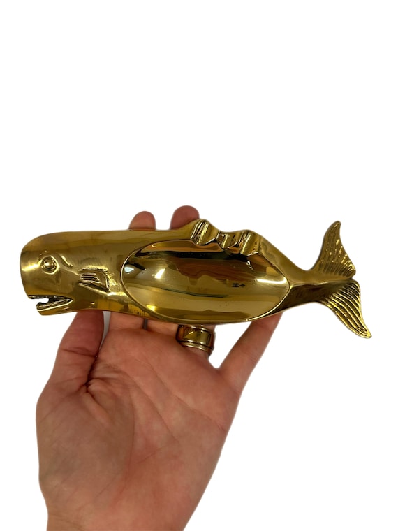 Vintage Solid Brass Whale Ashtray – Mid Century Coastal Trinket Dish
