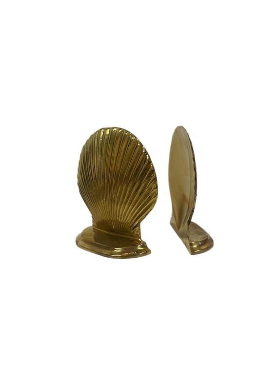 Vintage Brass Scallop Shell Bookends | Nautical Coastal Decor, Beach House Shelf Styling