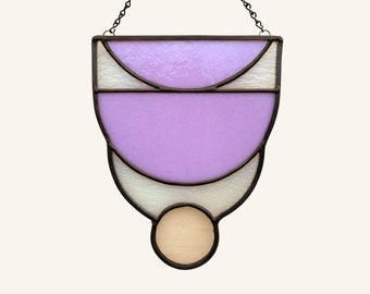 Purple, Pink, and White Medium Pom Panel • • • modern stained glass art, wall hanging, window hanging, suncatcher, glass art • • •