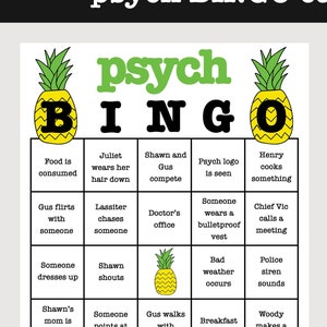 DIGITAL Psych TV Show Bingo (set of 8) printable Instant Download, Print at Home, Psych the Movie, Viewing Party, Psych Party, Shawn Spencer