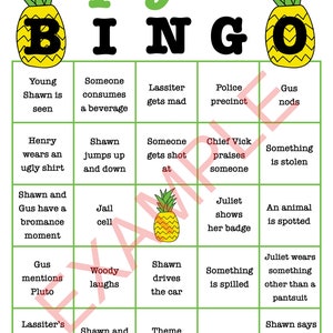 DIGITAL Psych TV Show Bingo (set of 8) Printable Instant Download ...