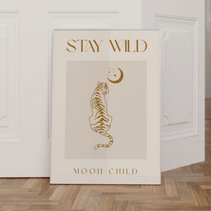 Boho Poster Stay Wild Moon Child, Boho Wandkunst, Mond Wanddeko