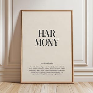 Harmony Poster, Definition Wall Art Printable, Quotes Poster Digital, Spiritual Poster, Mindfulness Wall Art, Positive Poster