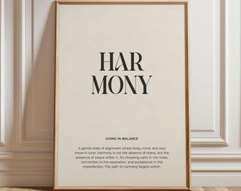 Harmonie Poster, Definition Wandkunst Druckbar, Sprüche Poster Digital, Spirituelle Poster, Achtsamkeit Wandkunst, Positive Poster