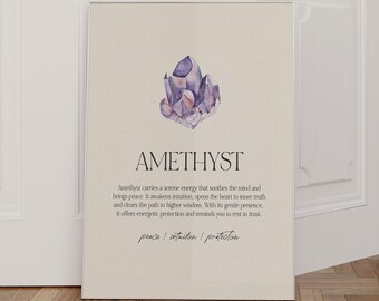 Amethyst Poster, Crystal Stone Wall Art, Crystal Artwork Poster, Healing Stone Gift, Crystal Poster Print, Amethyst Gift