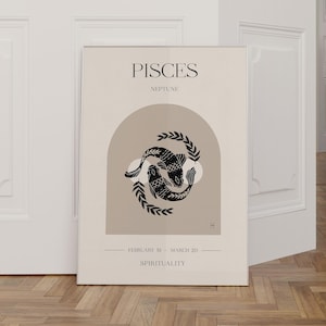 Plakat ze znakiem zodiaku Ryby, Boho Zodiac Wall Art, Plakat astrologiczny, Prezenty dla Ryb, Dekoracje dla Ryb, Prezenty dla Znaków zodiaku