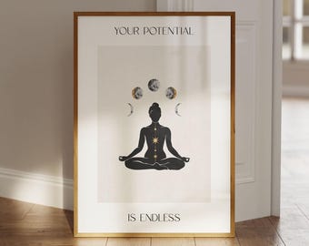 Quote poster "Your Potential Is Endless", Spiritual wall art, poster with saying, Positive mindset, Yoga poster, Meditation poster
