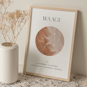 Plakat z konstelacją znaku zodiaku Waga, prezent na narodziny/chrzest lub urodziny