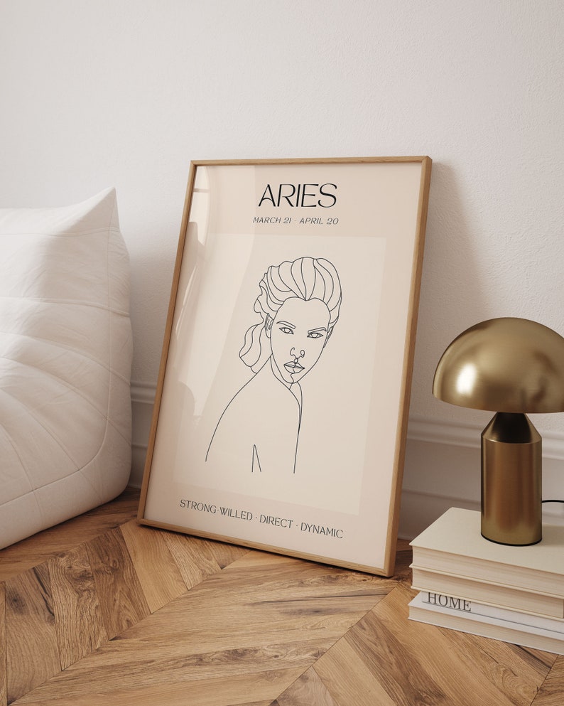 Aries Zodiac Sign Poster, Zodiac Picture, Aries Gift, Astrology Gift, Birthday Gift Woman, Trendy Wall Art image 2