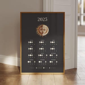Mondkalender 2025 Deutsch, Kalender Poster 2025, Mondphasen Wanddeko, Mondphasen Poster, Mondzyklus, Mondzyklusdiagramm, Druckbarer Kalender