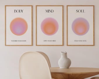 Póster de Mente, Cuerpo y Alma, Juego de 3 pósteres de arte mural con aura, Póster de aura, Arte mural con aura, Paquete de pósteres, Arte mural espiritual, Arte abstracto moderno