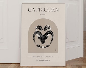 Steinbock Sternzeichen Poster, Boho Sternzeichen Wandkunst, Astrologie Poster, Steinbock Geschenke, Tierkreiszeichen Geschenke