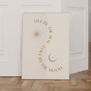 Poster Boho Sol e Lua, Live By The Sun Love By The Moon Mural, Arte Espiritual de Parede